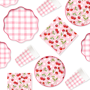 Ensemble de vaisselle jetable DAMAI sur le thème des fruits, cerise rose, joyeux anniversaire, pour 10 invités, assiettes à dessert et à dîner en papier, ensembles de vaisselle de fête - Product Image 5