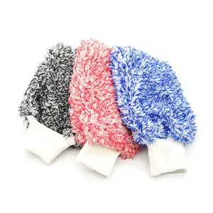 premium custom 70 30 super soft long high pile microfiber detailing wash mitt car clean window microfibre wheel washing mitt