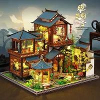 Rumah Mainan Model DIY Chao Tong Gaya Elegan, Rak Buku DIY, Perakitan Manual