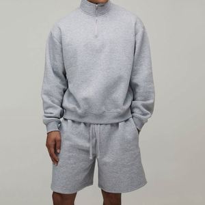 Wholesale <b>Men</b> Solid Heather <b>Grey</b> Quarter Zip Pullover Stand Collar Oversized Drop Shoulder Daily Sport <b>Sweatshirt</b> Top - Product Image 3