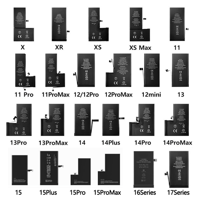 Diagnostic Lithium Replacement Battery Oem for iPhone 6 7 8 Plus X XR XS 11 12 13 14 15 16 17 Pro Max High Capacity Batteries