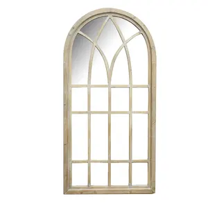23x47 Inch Modern Farmhouse Designer Windowpane Arch Wall Decor Large Decorative Wooden Frame Long Standing Mirror Wall Mirrors