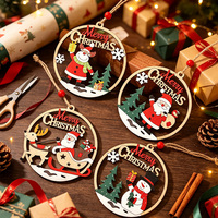 Adornos Navideños de Madera en Capas, Redondos y Huecos, con Diseño de Santa Claus y Muñeco de Nieve, para Colgar en el Árbol de Navidad
