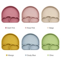 Plaque mignonne en forme de nuage en silicone pour bébé avec couvercle sans BPA de qualité alimentaire, aspiration antidérapante anti-brûlure pour l'alimentation des tout-petits