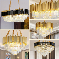 Lustre rond en métal rustique de style nordique, luxe, or, cristal, LED, pour hôtel, villa, salle de banquet, fabricant, grossiste