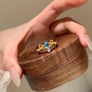 Vintage Blue Teardrop <b>Crown</b> <b>Ring</b> Gold Prong Setting Women's Fashion Jewelry Gift Index Finger <b>Ring</b> - Product Image 2