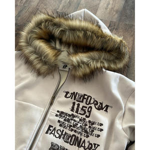 Felpe da uomo in cotone 100% felpe con <span class=keywords><strong>cappuccio</strong></span> in <span class=keywords><strong>pelliccia</strong></span> sintetica con cerniera 400gsm con stampa serigrafica personalizzata con Zip - Product Image 1