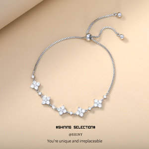 Flower Zircon <b>Bracelet</b> <b>Adjustable</b> <b>Silver</b> Tone Everyday Wear Jewelry - Product Image 1