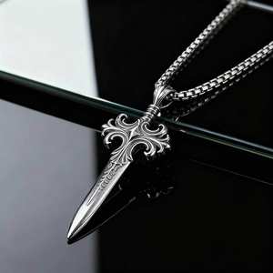 Liontin Salib Pedang Baja Anti Karat Trendy Hip Hop untuk Pria, Perhiasan Korea untuk Pembuatan Kalung - Product Image 5