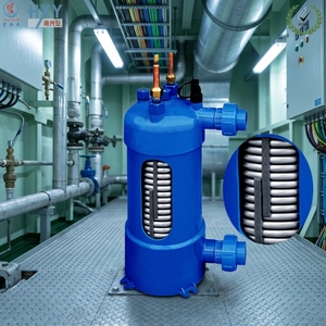 Penukar Panas Tabung Bergelombang Titanium Murni 1HP Cangkang PVC Kompatibel R410A 380V/220V Garansi 1 Tahun untuk Akuarium Air Asin - Product Image 1