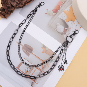 Yueli Double Layer <b>Black</b> Zinc Alloy Waist <b>Chain</b> with Spider Pendant for Unisex Street Style Hip Hop Daily Wear Fashion Accessory - Product Image 4
