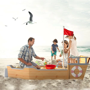 กล่องทรายเรือโจรสลัดไม้พร้อมที่นั่งกลางแจ้งกล่องทรายสำหรับเด็กพร้อมพวงมาลัยและธงสำหรับสวนและสนามหลังบ้าน - Product Image 2