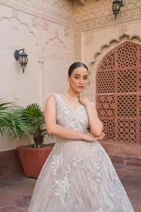 Dernière robe de fiançailles pour demoiselles d'honneur de mariée avec broderie à la main Applique Patchwork paillettes en vrac en gros de l'Inde - Product Image 5