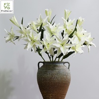 Vente en gros de fleurs de lys blanches artificielles de 75 cm à 3 têtes, toucher réel, imprimées en 3D, pour la décoration de table de fête, vase, centre de table, décoration de mariage