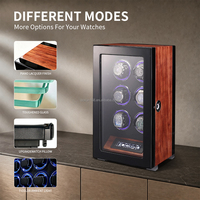 Boîte de rangement automatique pour montres MINEESI de luxe en MDF grain palissandre, 6 emplacements, résistante à l'eau, écologique et protectrice