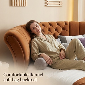 Cama Redonda Dupla Estofada em Veludo Personalizada, Estrutura de Madeira Sólida, Marrom Caramelo, para Quarto e Hotel - Product Image 5