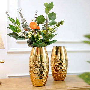 Luxury Gold Metal Flower <b>Vase</b> Set Decorative Hammered Floral <b>Vase</b> for Home Living Room Wedding Centerpiece and Table Decor - Product Image 1