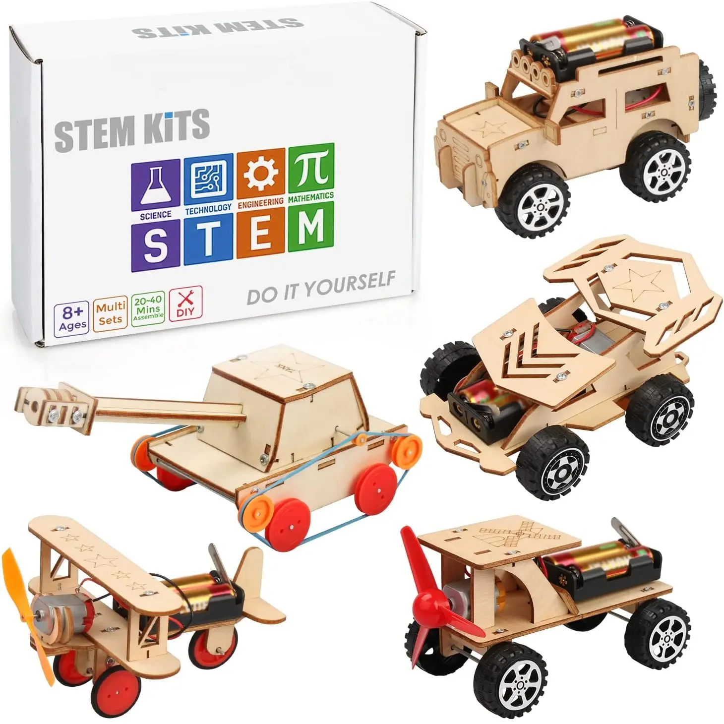 Kids 5 in 1 DIY Handmade STEM Toys Wooden Model Car Kit 3D Puzzle Science Experiments Educational Building Gift for Children