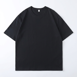T-shirt en coton noir à manches courtes et col rond pour homme, coupe classique, couleur unie, tricot jersey décontracté, teinture unie - Product Image 3