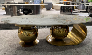 Bán Hàng Nóng Đôi Bóng Bàn Cà Phê Sang Trọng Rock Tấm <span class=keywords><strong>Top</strong></span> Vàng Thép Không Gỉ Bàn Trà Đặt Gương Kết Thúc Nghệ Thuật Bên Bảng - Product Image 2