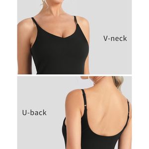Sujetador deportivo largo con cuello en V para mujer, con almohadillas extraíbles, tirantes finos ajustables, top tipo camiseta para yoga y entrenamiento - Product Image 4