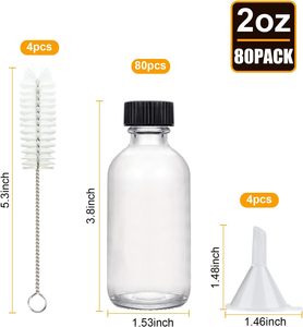 Petites bouteilles en verre transparent de 2 oz avec couvercles, forme ronde Boston, impression sérigraphique pour liquides, tampons et usage en voyage - Product Image 2