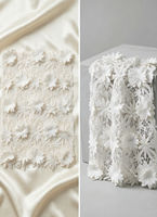 Tissu en dentelle de maille 100% polyester blanc respirant avec broderie florale 3D pour robes de mariée et de demoiselles d'honneur