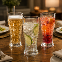 Fabrieksdirecte verkoop van 300ml diamantgeslepen bierglazen, dikwandig geperst glas, barartikelen, OEM logo's beschikbaar.