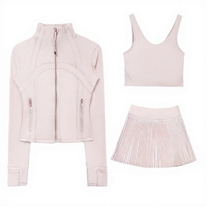 Ensemble trois pièces Luludarling automne : veste ajustée à col montant + <span class=keywords><strong>jupe</strong></span> plissée taille haute à séchage rapide + haut en U - Product Image 1