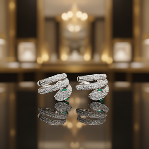 E3231 Set di orecchini e anello a forma di animale in oro bianco con micro inserti di strass in cristallo, gioielli da festa alla moda da donna - Product Image 2