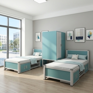 Modern Staff Dormitory Metal <b>Bed</b> with Storage <b>Cabinet</b> for Hotel & School Use Easy Assembly - Product Image 2