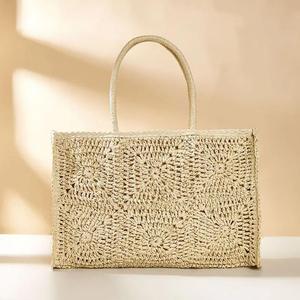 Bolso de Playa Casual Tejido de Paja con Dos Asas, Cierre Abierto, de Algodón, Gran Capacidad, para Viajes y Uso Diario de Mujeres - Product Image 5