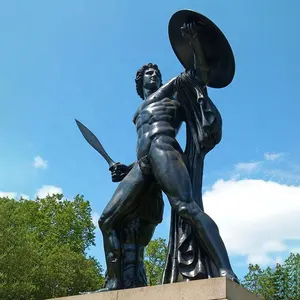 Sculpture en métal bronze grandeur nature au design antique statue de guerrier spartiate