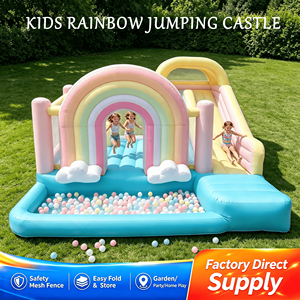 Château gonflable arc-en-ciel avec toboggan et piscine, aire de jeux pour enfants, usage domestique et extérieur, vente en gros, directement de l'usine - Product Image 1