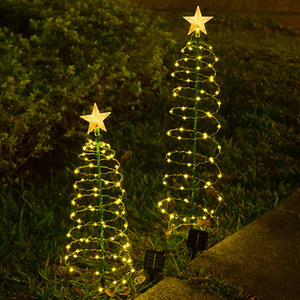 Solar <b>Star</b> Top Spiral <b>Christmas</b> Tree <b>Lights</b> Warm White <b>Outdoor</b> Garden Decor - Product Image 1