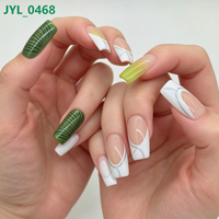 Faux ongles à presser en ABS blanc nude, longs, carrés, avec motif papillon à dégradé vert, finition brillante, demi-couverture, 24 pièces