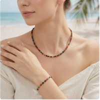 Conjunto de Joyería de Estilo Bohemio Colorido con una Pulsera de Ojo de Tigre con Cuentas y un Collar de Piedra Natural