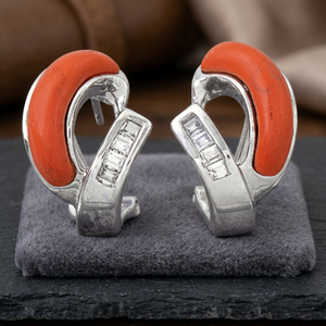 Dernières boucles d'oreilles en argent à la mode en corail et zircon cubique - Product Image 3