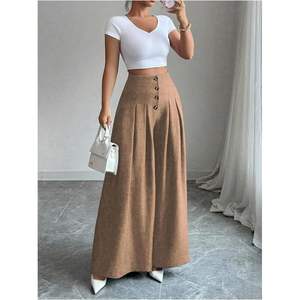 Pantalones Anchos de Cintura Alta para Mujer, Personalizados, de Crepé, Antiarrugas, con Botones al Frente, Elegantes e Informales - Product Image 5