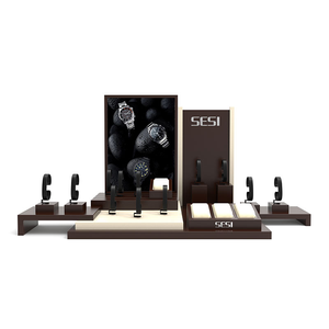 SESI Factory Custom Design Luxury Watch Stands Holder Wood Watch Display Set For Window Display Wholesale Supplier