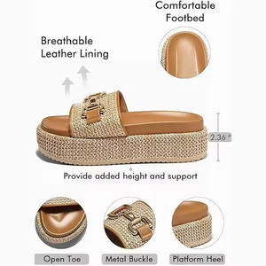 Venta al por mayor de marca de diseñador de moda <span class=keywords><strong>alpargatas</strong></span> de rafia cadena última talla 13 Slip on mujeres cuerda Sandalias planas para damas - Product Image 2
