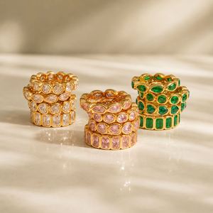 Vintage Minimalist 18K Gold Plated Stainless Steel Round Rectangle Heart TearDrop Zircon <b>Stack</b> <b>Rings</b> for Wedding Engagement - Product Image 4