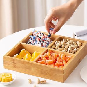 Bamboo <b>Storage</b> <b>Tray</b> 4 Compartment Square For Tea Dried Fruit Candy Snack Organizer - Product Image 4