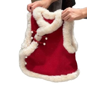 Tongxingyuan Red Chinese Style Fleece-lined Vest For Toddlers New Year Cheongsam With Fur Trim - Product Image 5