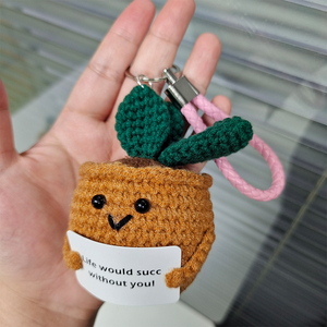 Crochet chậu cây móc chìa khóa, sáng tạo dệt kim Chậu cây mini dễ thương cảm xúc tích cực mọng nước cuộc sống tích cực <span class=keywords><strong>Keyring</strong></span> - Product Image 4