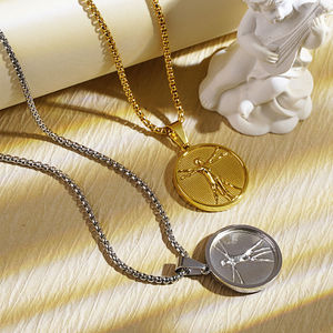 Collar con Colgante Vintage de Acero Inoxidable con Figura <span class=keywords><strong>en</strong></span> Relieve Estéreo del Hombre Vitruviano de Da Vinci, Chapado <span class=keywords><strong>en</strong></span> Plata Antigua, Regalo de Aniversario - Product Image 3