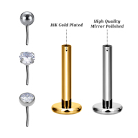 JIAXIN ASTM F136 G23 Titanio 16G 18G 20G Sin Rosca de Inserción Rápida Base Plana Poste de Varilla Labret Labio Hélix Tragus Pendiente Joyería para Piercing