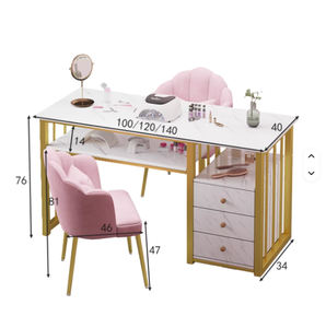 Table de manucure professionnelle résistante à l'acétone avec structure métallique, station de salon de beauté et organisateur de rangement pour techniciennes ongulaires - Product Image 1