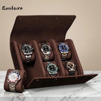 Eonluxe Boîte de rangement pour montres mécaniques à six emplacements en cuir Crazy Horse vintage, portable, résistante aux chutes, en cuir véritable, NEUVE