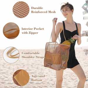 Bolso de playa de malla tipo panal plegable para mujer, bolso de hombro ligero y transpirable con bolsillo interior con cremallera para vacaciones en la piscina - Product Image 5